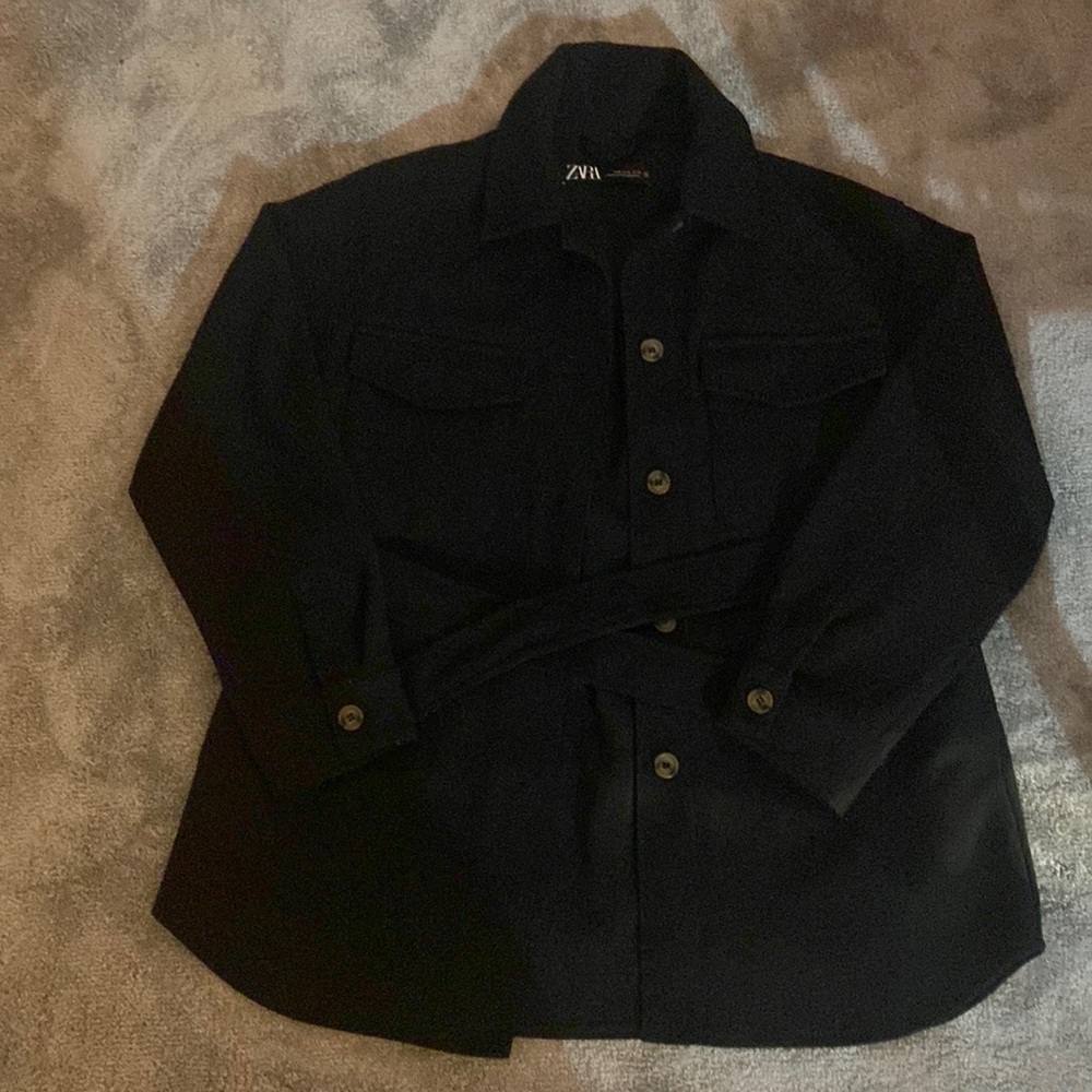 Zara Black belted jacket size M